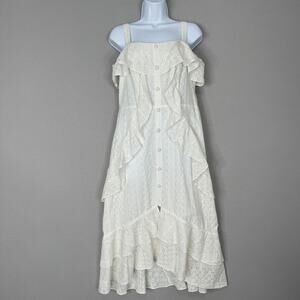 By The River Dress Womens Large Cotton Beverly Ruffle Eyelet Tiered Midi Boho
